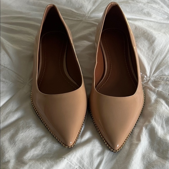 Coach Nude Pointed Toe Flats with Gold Trim - Picture 1 of 6